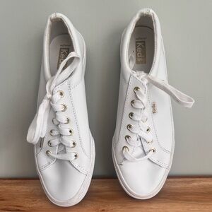 Keds White Canvas Sneakers Gold Accents Low-Top Casual Size: 8